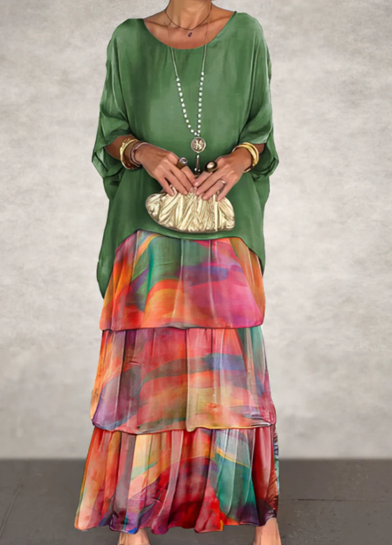 Loose Overlay Tiered Maxi Dress in Multicolour — VerolynBoutique