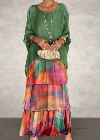 Loose Overlay Tiered Maxi Dress in Multicolour — VerolynBoutique
