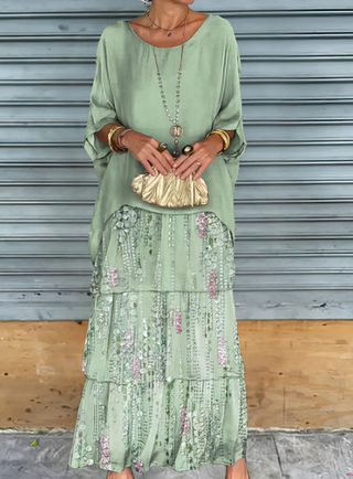 Loose Overlay Tiered Maxi Dress in Green — VerolynBoutique