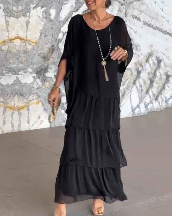 Loose Overlay Tiered Maxi Dress in Black — VerolynBoutique