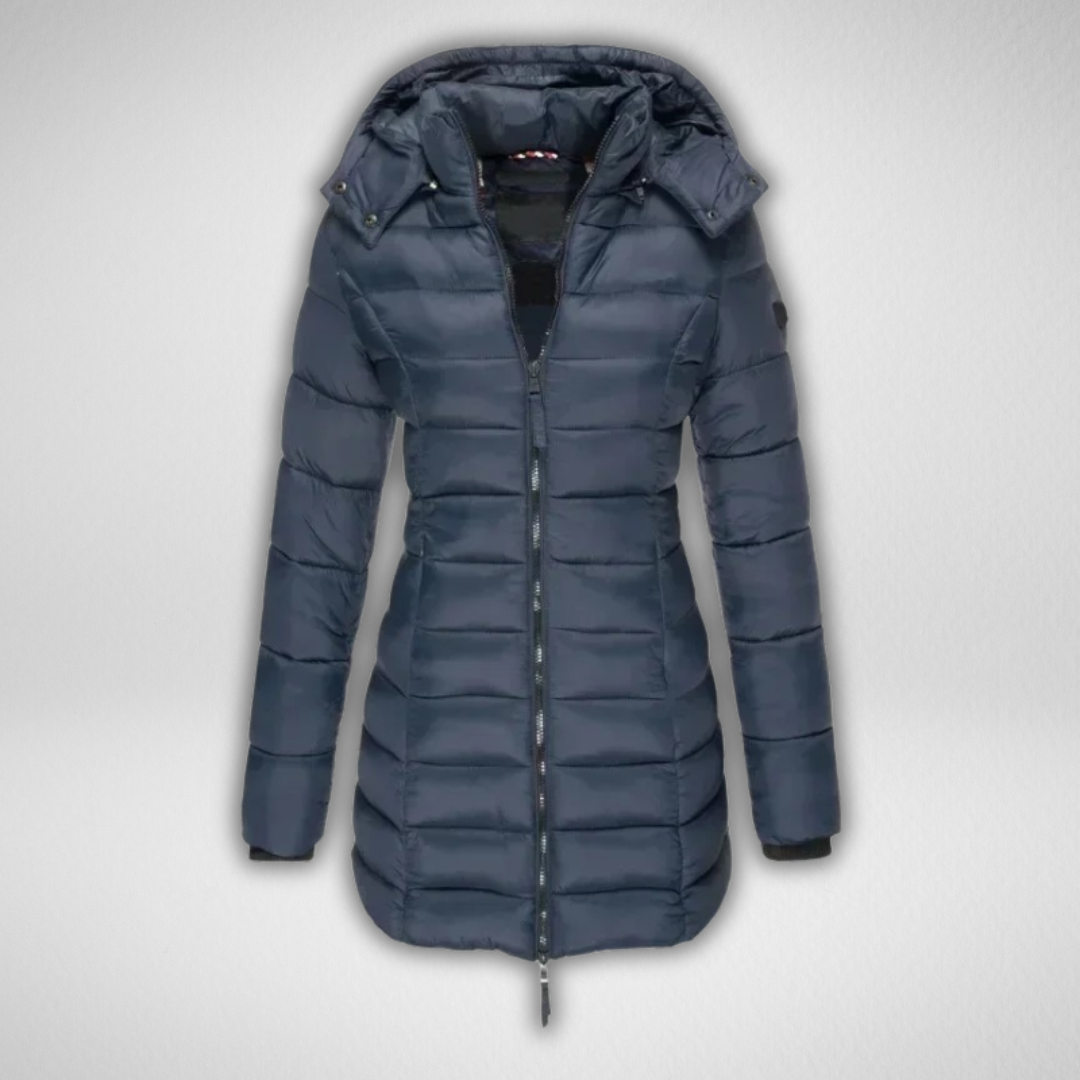 Long Hooded Puffer Coat in Blue — VerolynBoutique