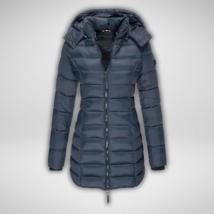 Long Hooded Puffer Coat in Blue — VerolynBoutique