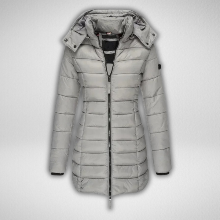 Long Hooded Puffer Coat in Grey — VerolynBoutique