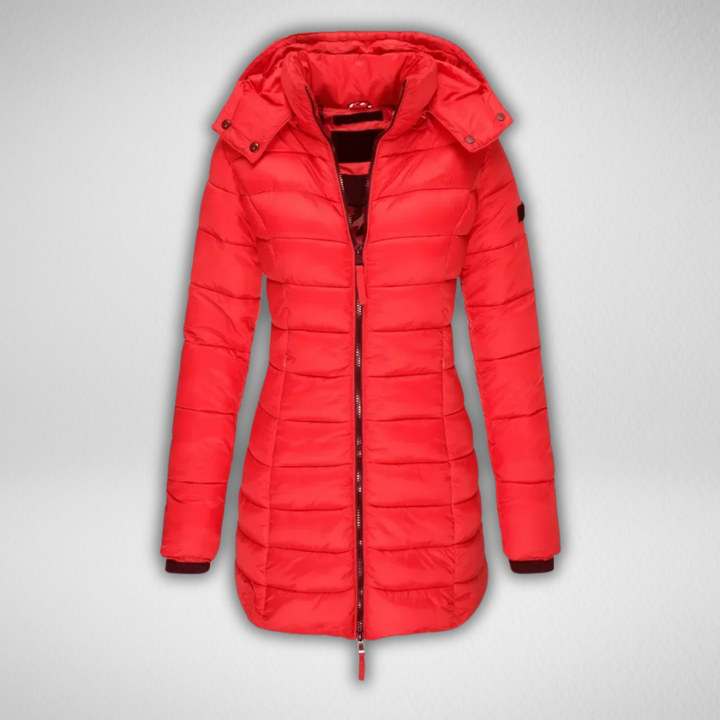 Long Hooded Puffer Coat in Red — VerolynBoutique