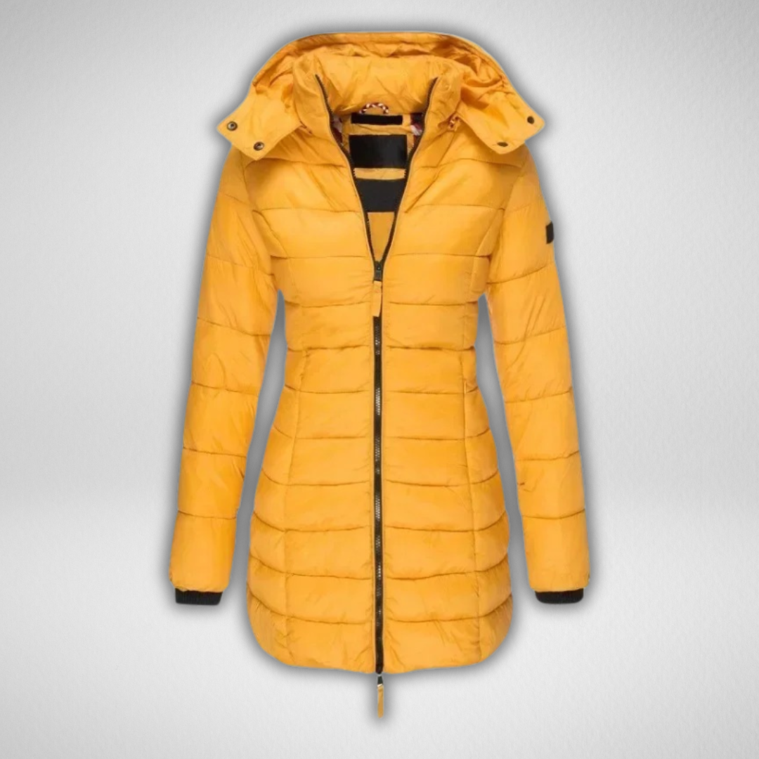 Long Hooded Puffer Coat in Yellow — VerolynBoutique