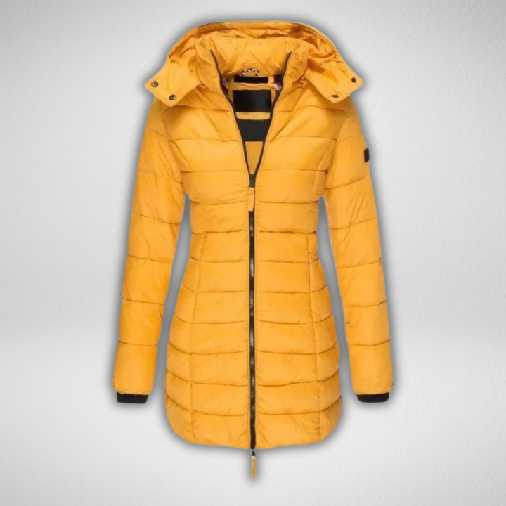 Long Hooded Puffer Coat in Yellow — VerolynBoutique