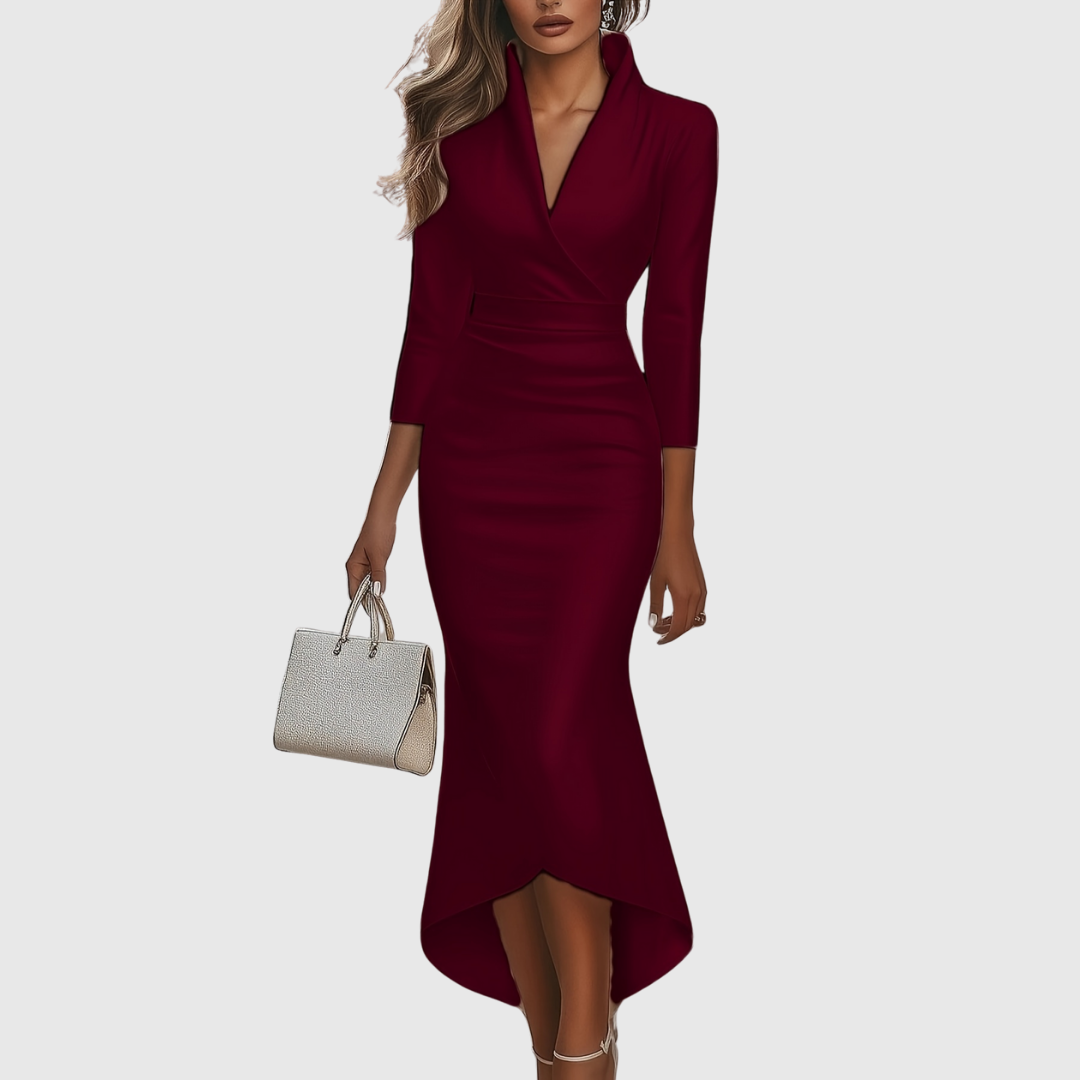 Satin Wrap High-Low Dress in Brown — VerolynBoutique