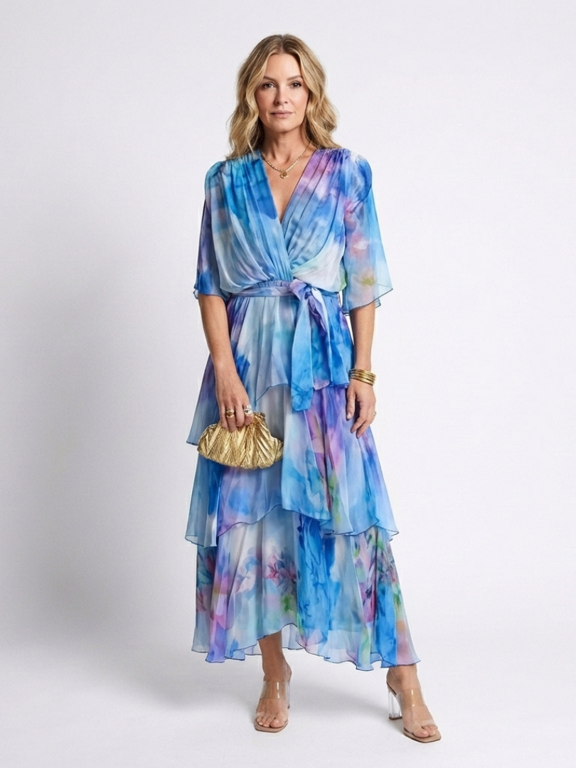 Sheer Layer Tie-Waist Maxi Dress in Blue — VerolynBoutique