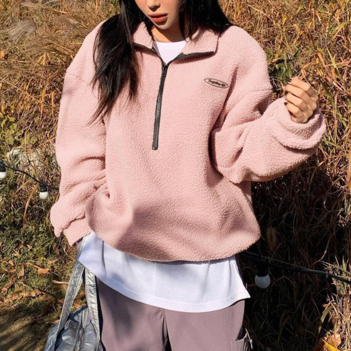 Verolyn - Fuzzy Half Zip Sweatshirt