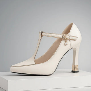Pointed Toe T-Strap Heels in Black — VerolynBoutique