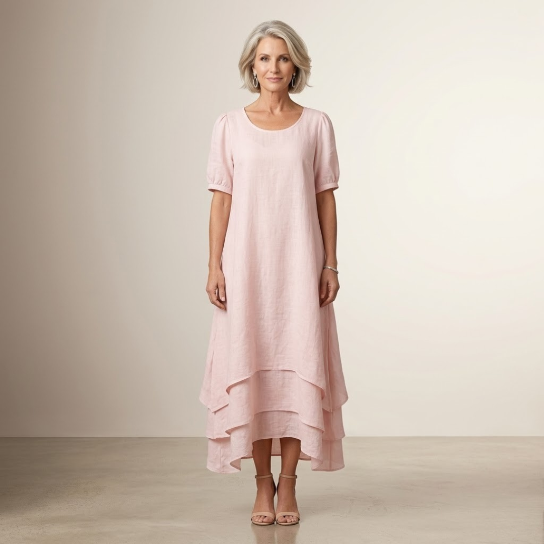 Layered Hem Relaxed Maxi Dress in Pink — VerolynBoutique