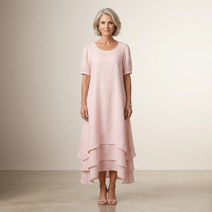Layered Hem Relaxed Maxi Dress in Pink — VerolynBoutique
