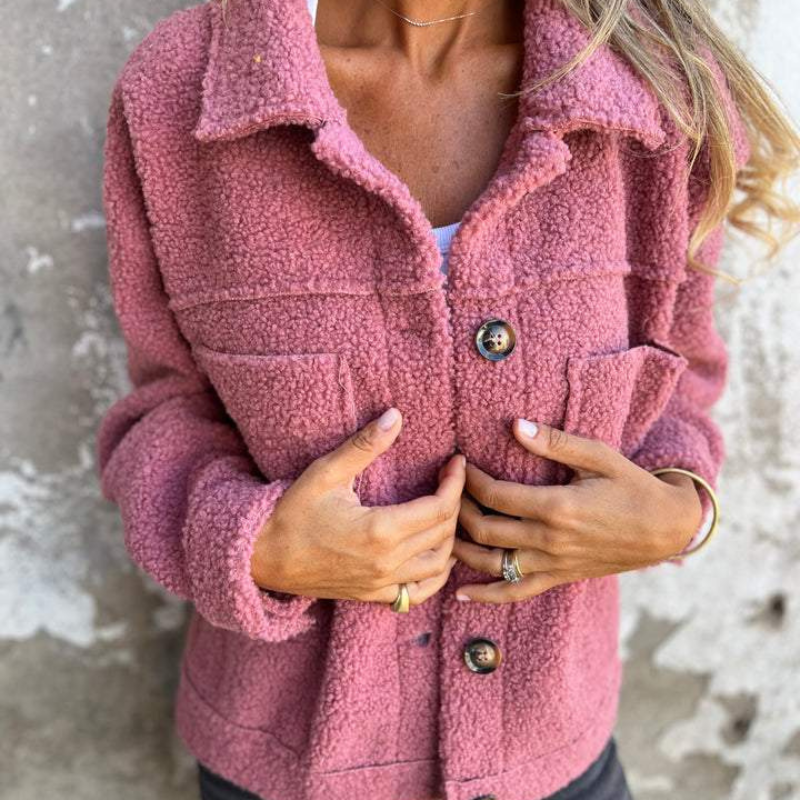 Verolyn soft faux fur button jacket in pink