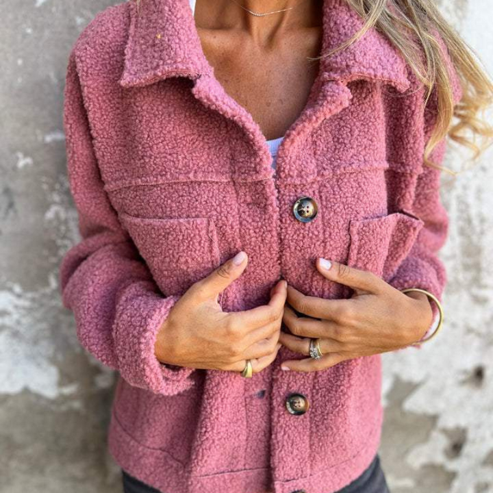 Verolyn soft faux fur button jacket in pink