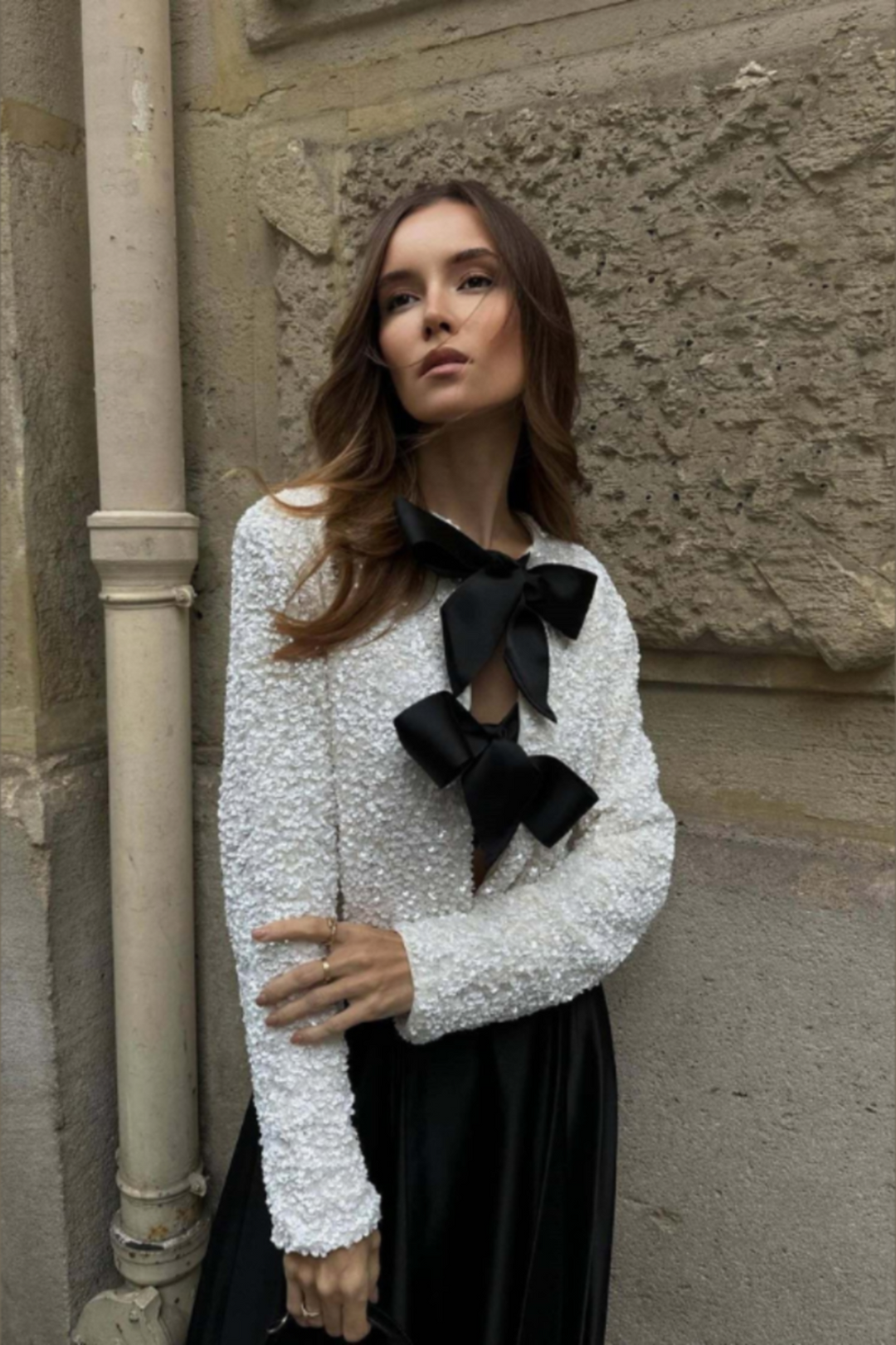 Verolyn - Sequin Bow Neck Blouse