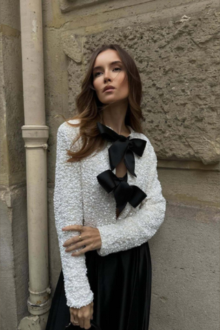 Verolyn - Sequin Bow Neck Blouse
