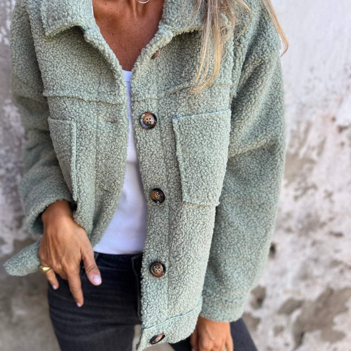Verolyn soft faux fur button jacket in green