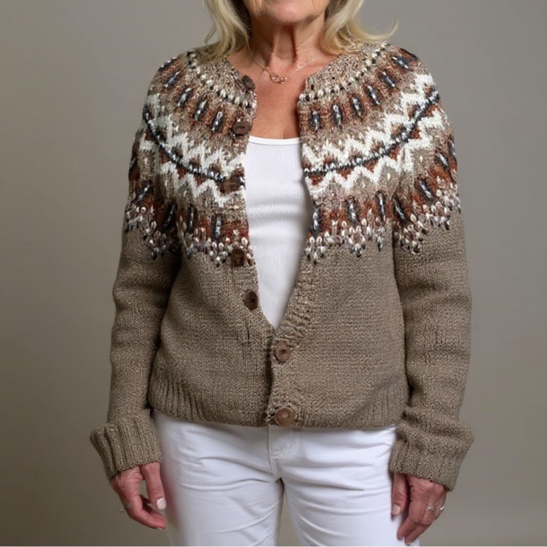 Fair Isle Yoke Cardigan in Khaki — VerolynBoutique