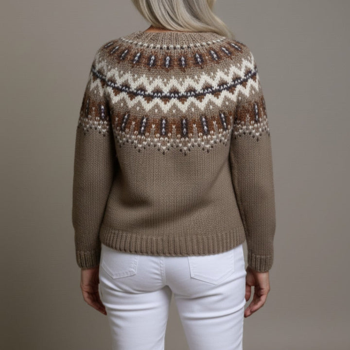 Fair Isle Yoke Cardigan in Khaki — VerolynBoutique