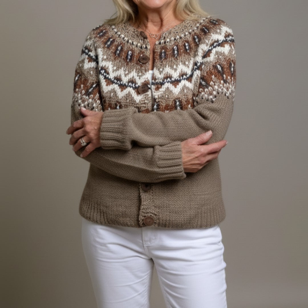 Fair Isle Yoke Cardigan in Khaki — VerolynBoutique