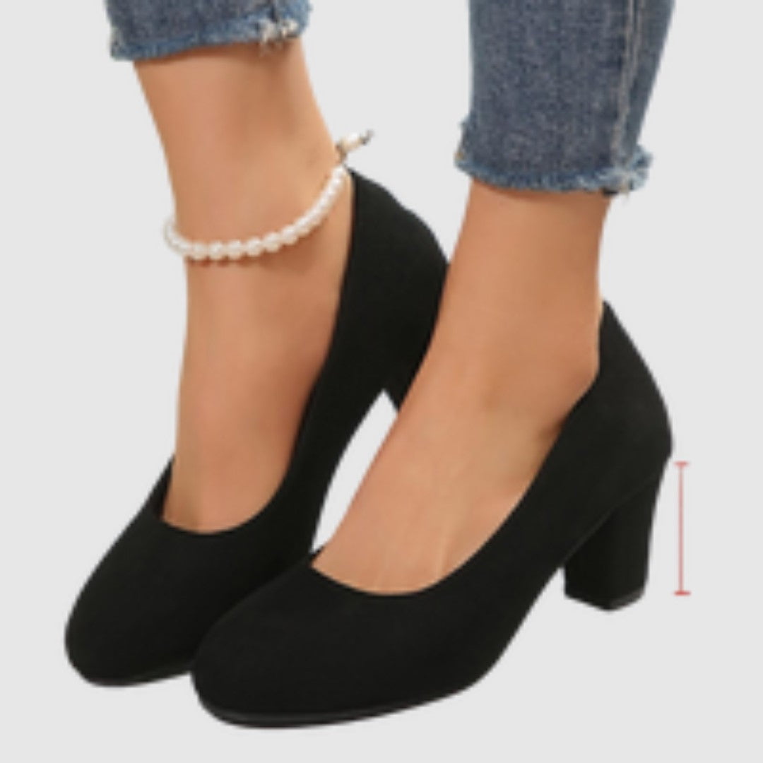 Round Toe Block Heel Pumps in Red — VerolynBoutique