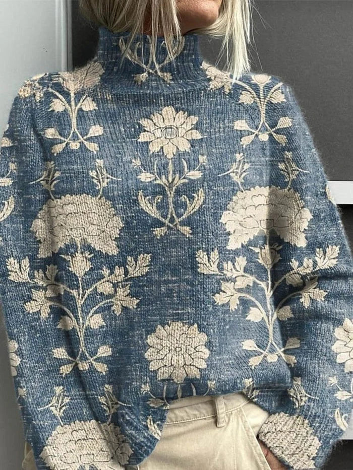 Printed Soft Turtleneck Jumper in Sky Blue — VerolynBoutique