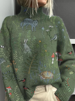 Printed Soft Turtleneck Jumper in Green — VerolynBoutique