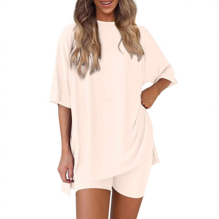 Oversized Tee Bike Shorts Set in Apricot — VerolynBoutique