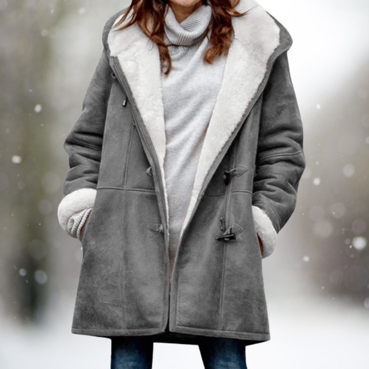 Fleece-Lined Suede-Look Hooded Coat in Grey — VerolynBoutique