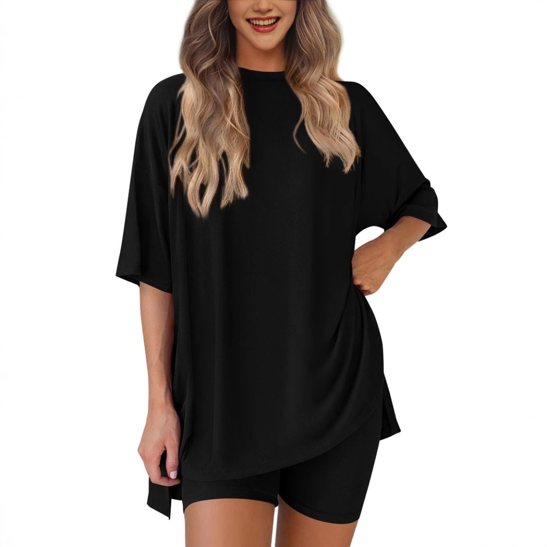 Oversized Tee Bike Shorts Set in Black — VerolynBoutique