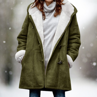 Fleece-Lined Suede-Look Hooded Coat in Green — VerolynBoutique