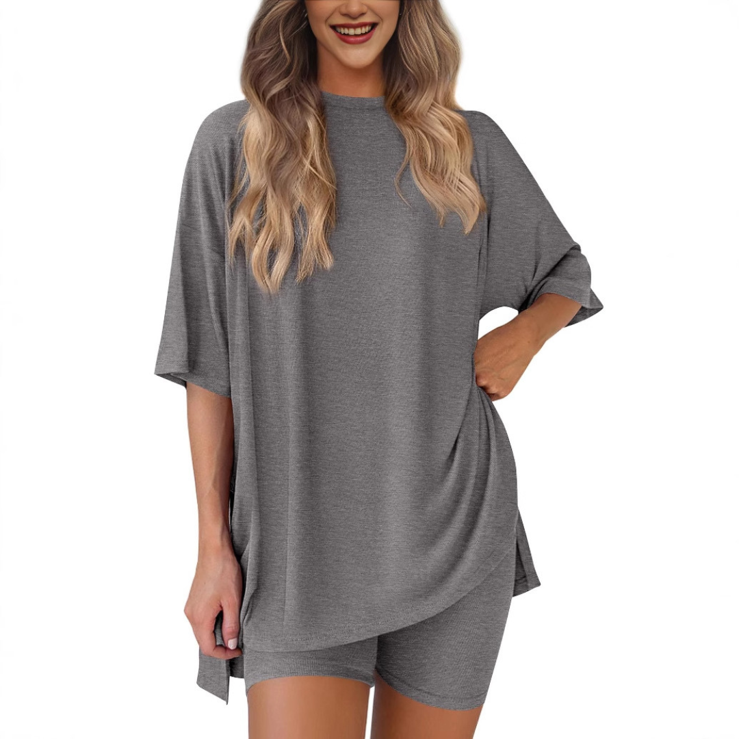 Oversized Tee Bike Shorts Set in Grey — VerolynBoutique