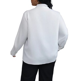 High Neck Scarf Tie Blouse in White — VerolynBoutique
