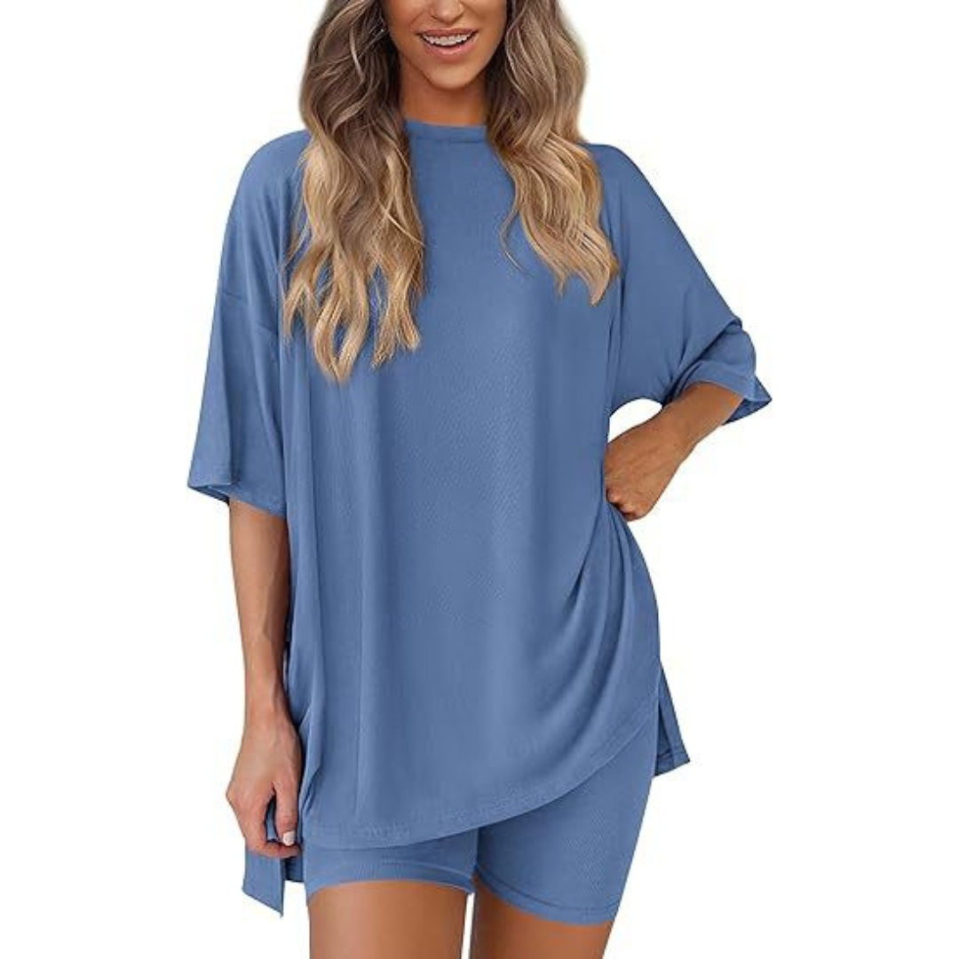 Oversized Tee Bike Shorts Set in Blue — VerolynBoutique