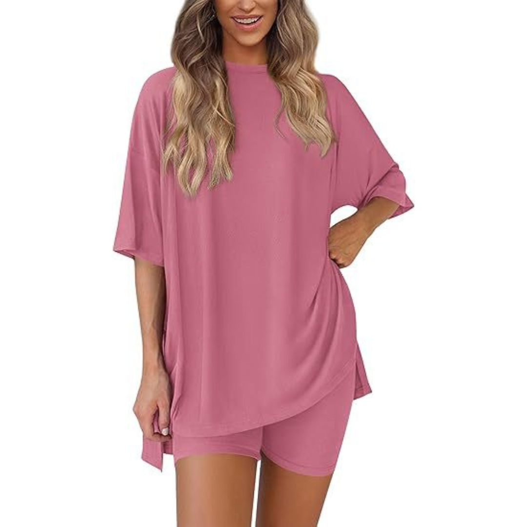 Oversized Tee Bike Shorts Set in Pink — VerolynBoutique