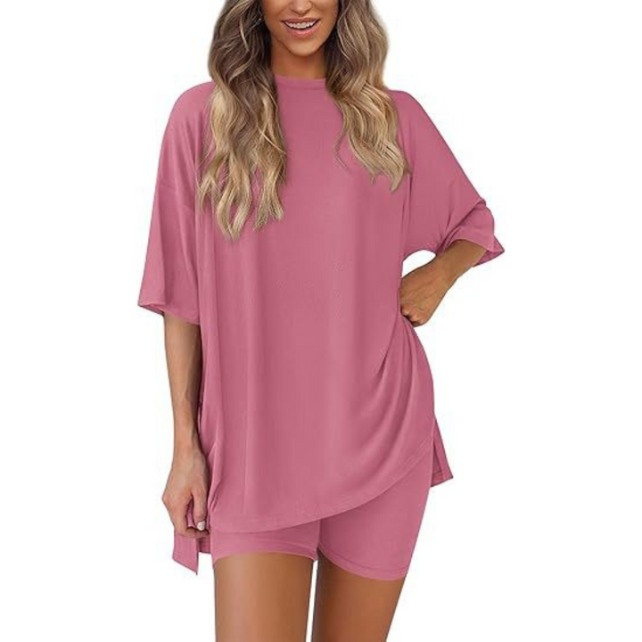 Oversized Tee Bike Shorts Set in Pink — VerolynBoutique