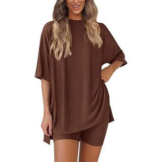 Oversized Tee Bike Shorts Set in Coffee Brown — VerolynBoutique
