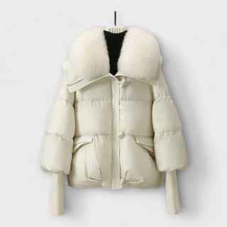 Faux Fur Collar Puffer Jacket in White — VerolynBoutique