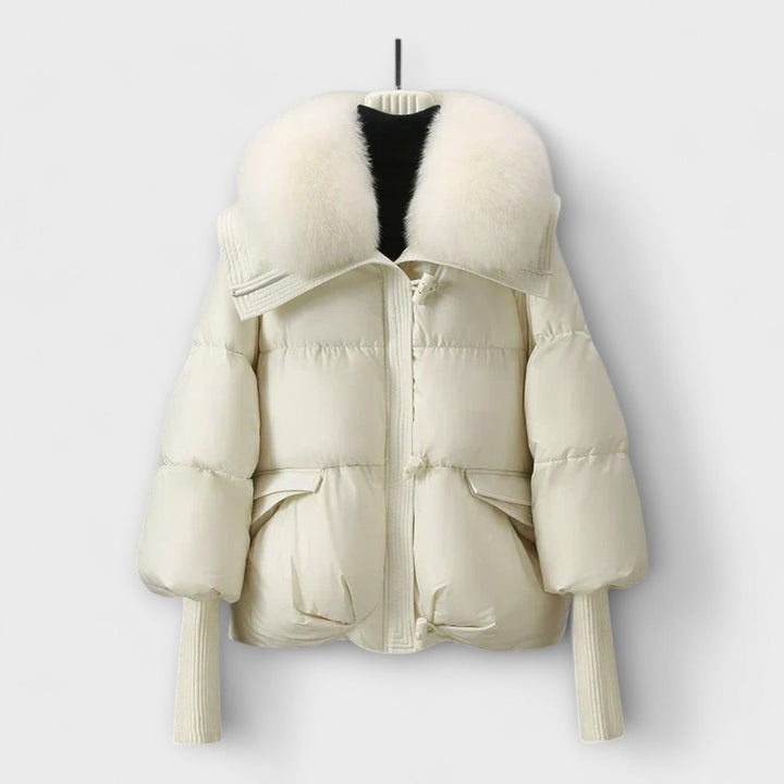 Faux Fur Collar Puffer Jacket in White — VerolynBoutique