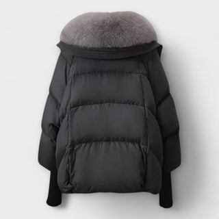 Faux Fur Collar Puffer Jacket in Black — VerolynBoutique