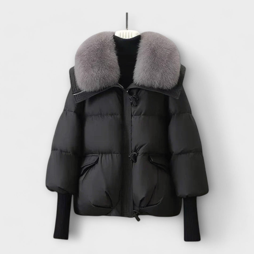 Faux Fur Collar Puffer Jacket in Black — VerolynBoutique
