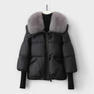 Faux Fur Collar Puffer Jacket in Black — VerolynBoutique