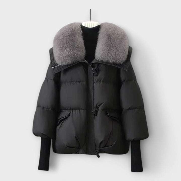 Faux Fur Collar Puffer Jacket in Black — VerolynBoutique