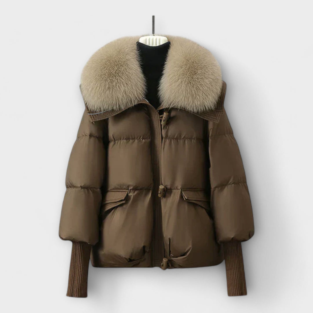 Faux Fur Collar Puffer Jacket in Brown — VerolynBoutique