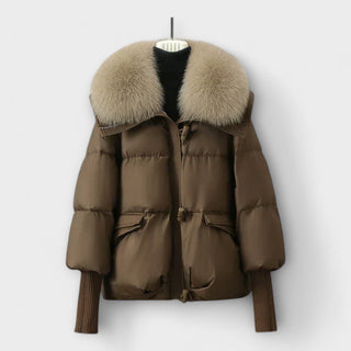 Faux Fur Collar Puffer Jacket in Brown — VerolynBoutique