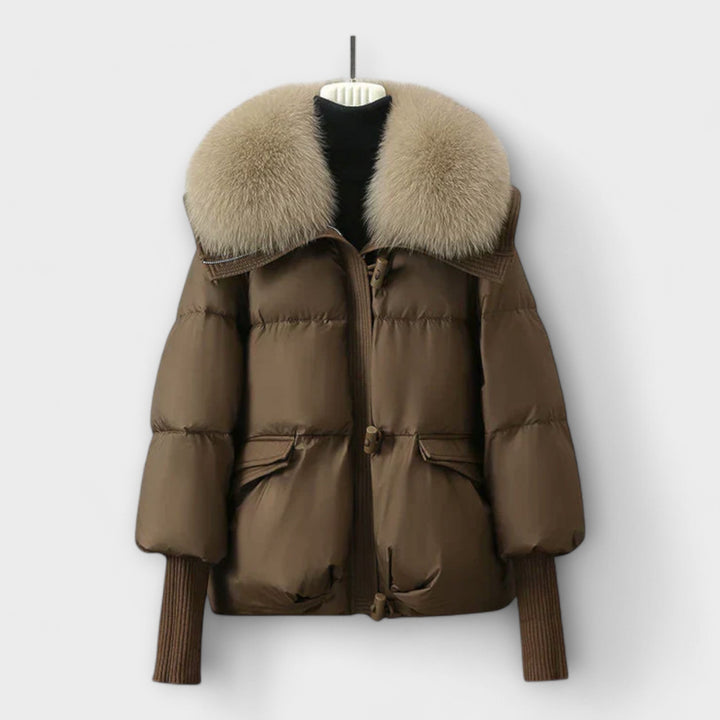Faux Fur Collar Puffer Jacket in Brown — VerolynBoutique