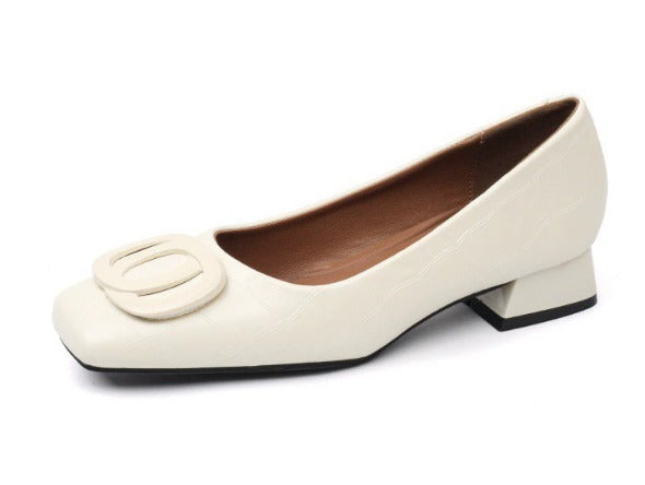 Square Toe Buckle Court Shoes in Ivory — VerolynBoutique