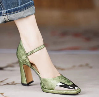 Metal Toe Cap Block Heels in Black — VerolynBoutique