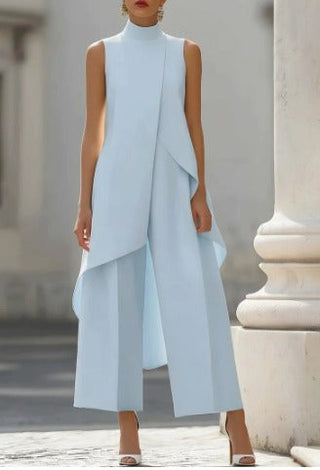 Draped Wide Leg Jumpsuit in Sky Blue — VerolynBoutique