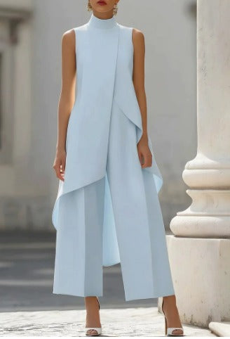Draped Wide Leg Jumpsuit in Sky Blue — VerolynBoutique